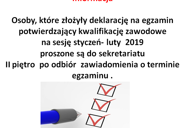 Informacja dla osób, zdających egzamin w sesji styczeń- luty 2019