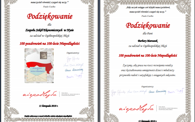 Podziękowania za udział w Ogólnopolskiej Akcji