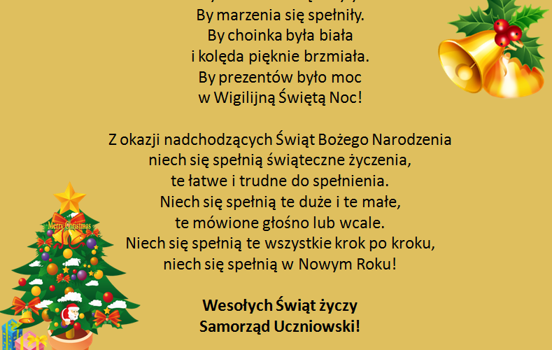 Życzenia świąteczne od Samorządu Uczniowskiego