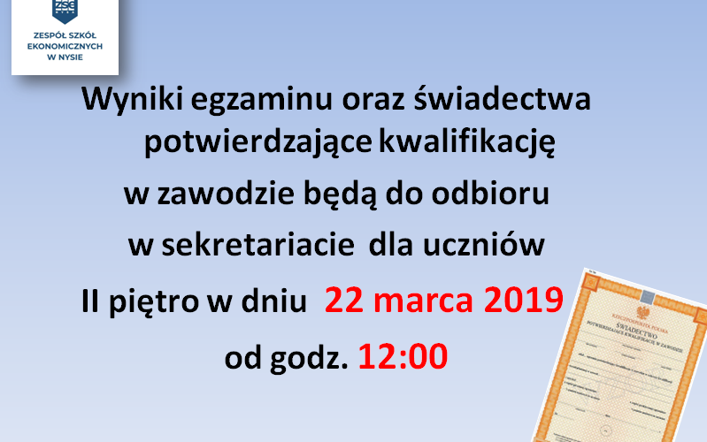 Wyniki egzaminu – 22 marca 2019