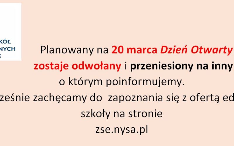 Dzień Otwarty Szkoły – odwołany!